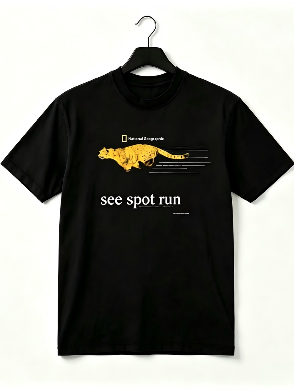 National Geographic 'See Spot Run' Black T-Shirt with Yellow Cheetah Graphic